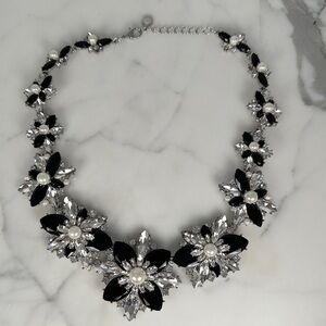 Black and Clear Faux Pearl Crystal Statement Necklace Glam Bling Black Tie Event